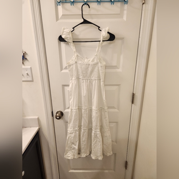 Planet Gold Size M White Dress Flutter Sleeves Tiered Midi Womens #M603 - Picture 3 of 7